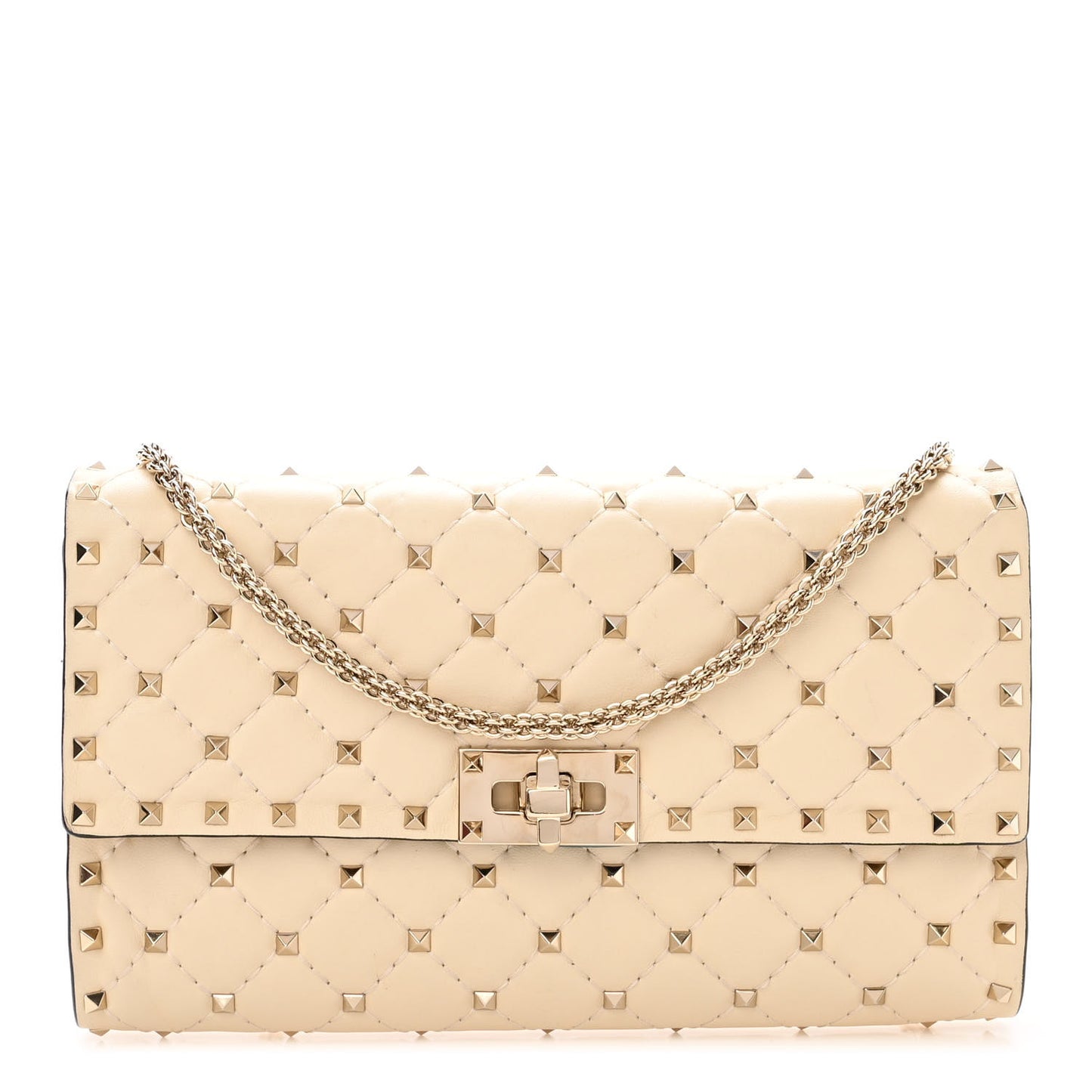 Nappa Rockstud Spike Wallet on Chain Light Ivory