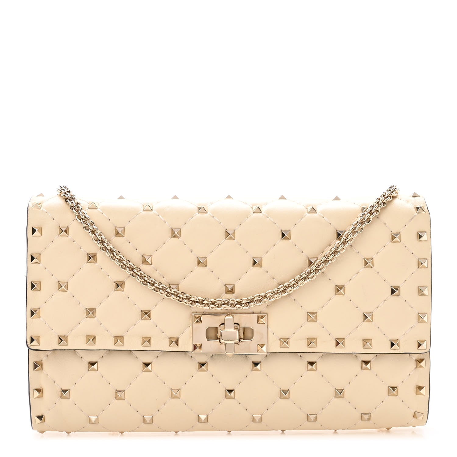 Valentino Garavani Nappa Rockstud Spike Wallet on Chain Light Ivory 1 of 9
