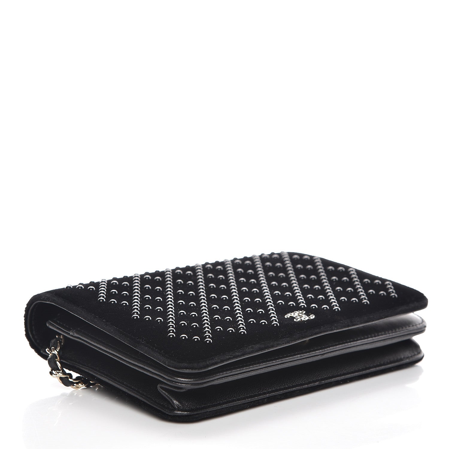 Chanel Velvet Studded Wallet On Chain WOC Black 4 of 16