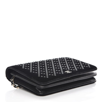 Chanel Velvet Studded Wallet On Chain WOC Black 4 of 16