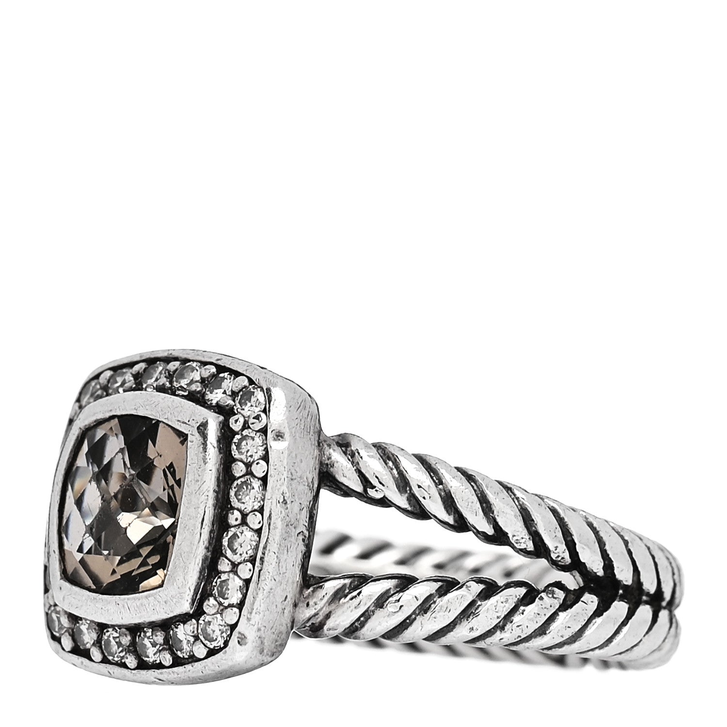 David Yurman Sterling Silver Diamond Smoky Quartz 7mm Petite Albion Ring 52 6 3 of 5