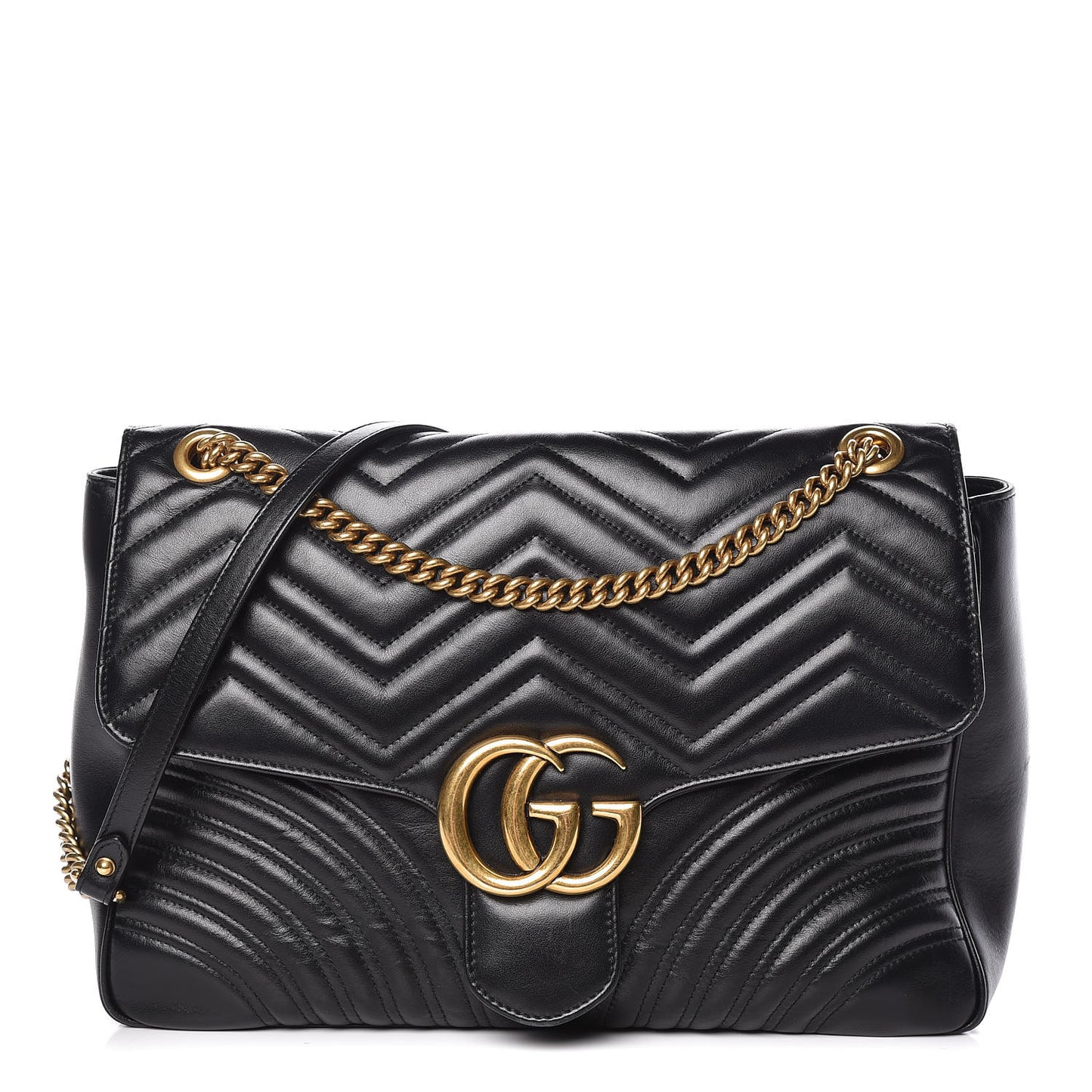 Calfskin Matelasse Large GG Marmont Shoulder Bag Black