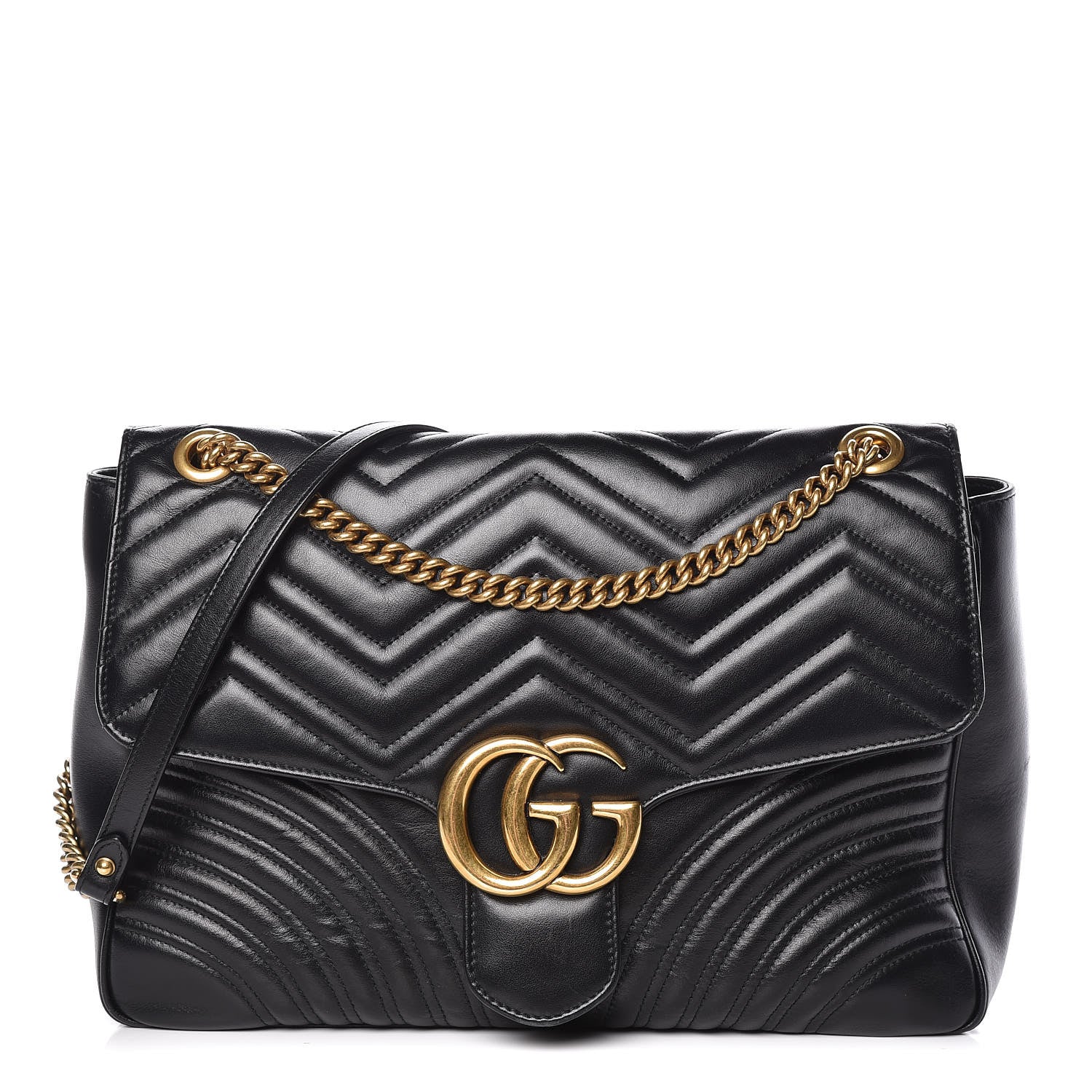 Gucci Calfskin Matelasse Large GG Marmont Shoulder Bag Black 1 of 11