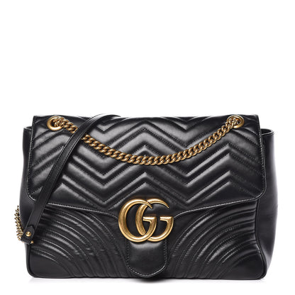 Gucci Calfskin Matelasse Large GG Marmont Shoulder Bag Black 1 of 11