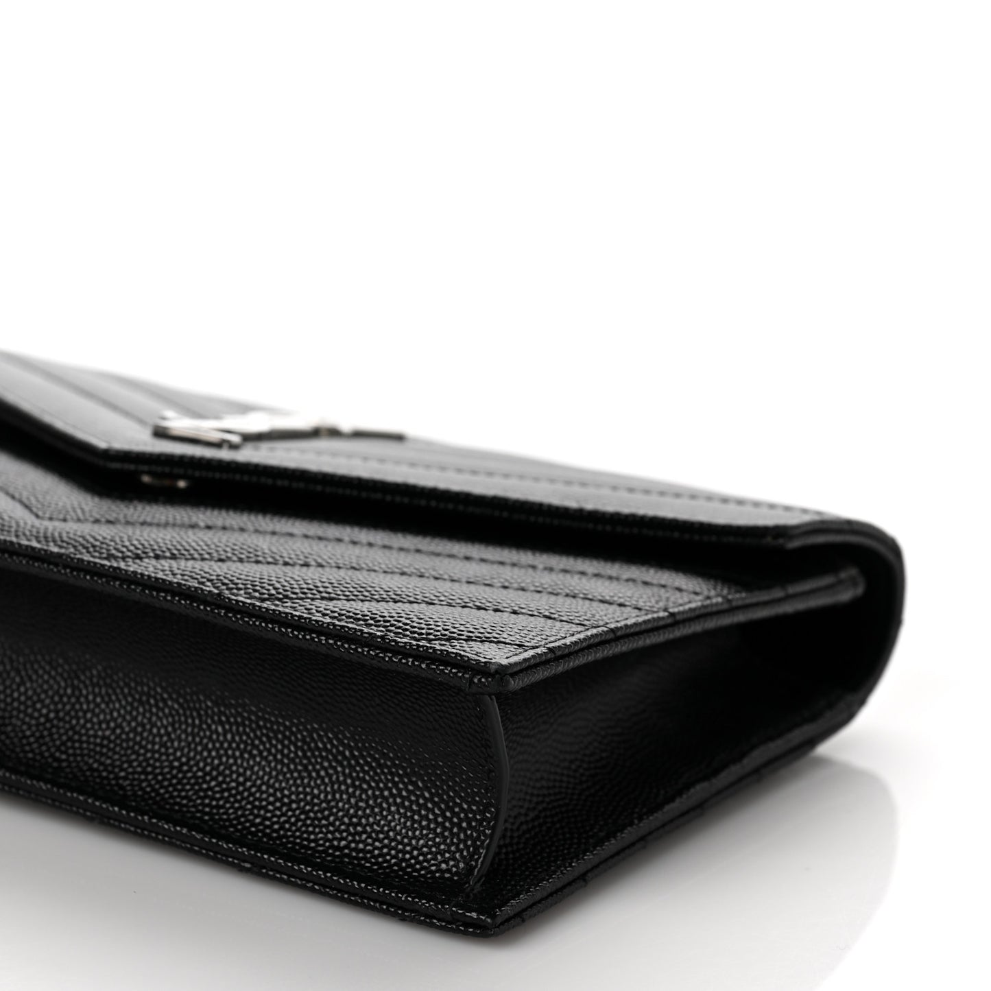 Grain De Poudre Matelasse Chevron Monogram Envelope Chain Wallet Black