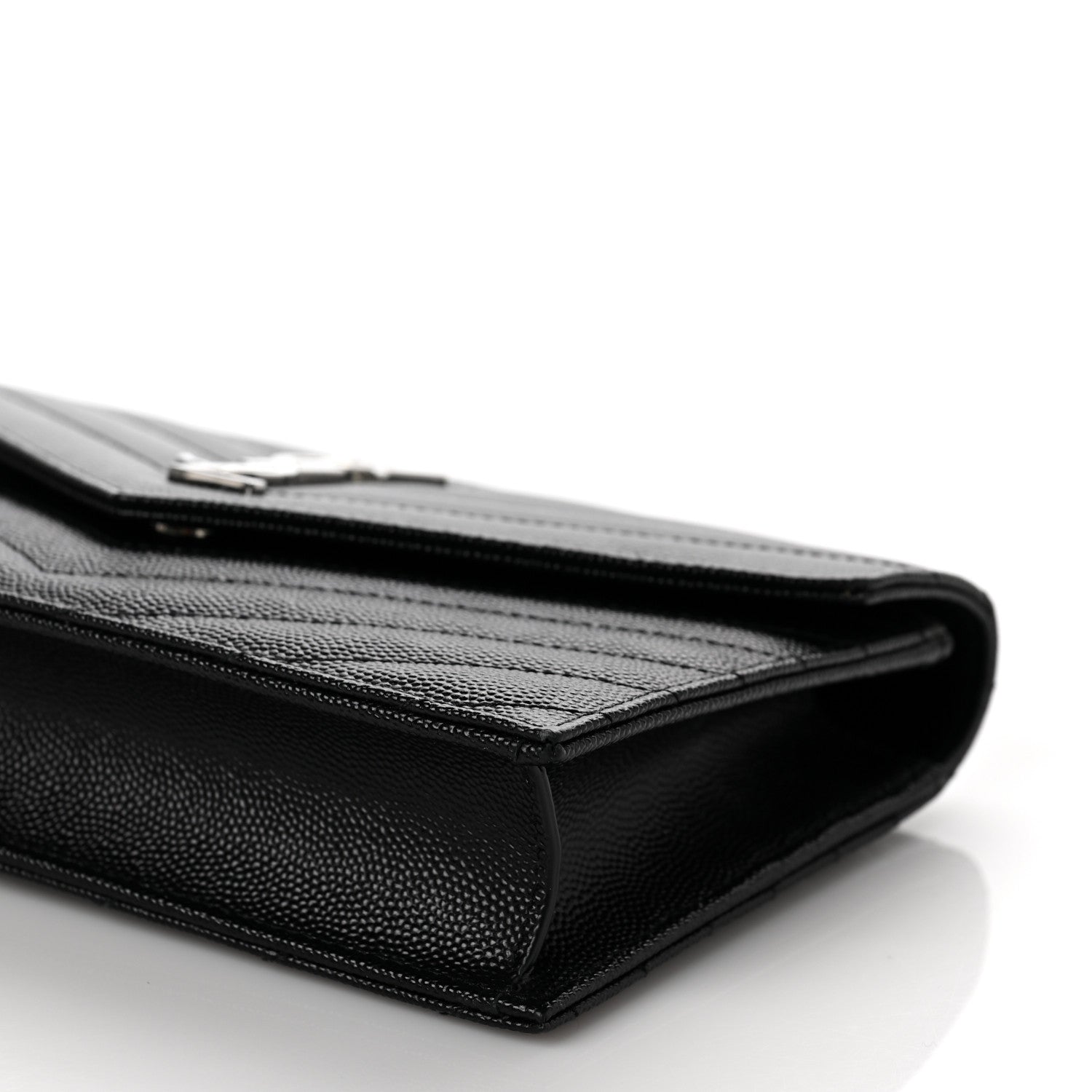 Saint Laurent Grain De Poudre Matelasse Chevron Monogram Envelope Chain Wallet Black 9 of 9