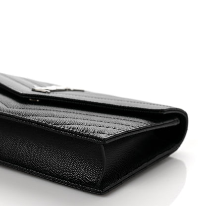 Saint Laurent Grain De Poudre Matelasse Chevron Monogram Envelope Chain Wallet Black 9 of 9