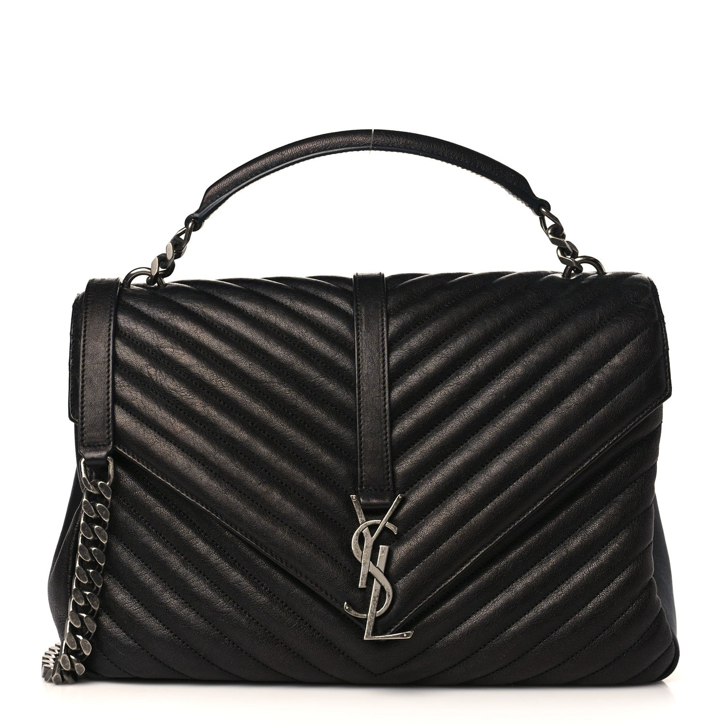 Sheepskin Matelasse Chevron Monogram Large College Satchel Black