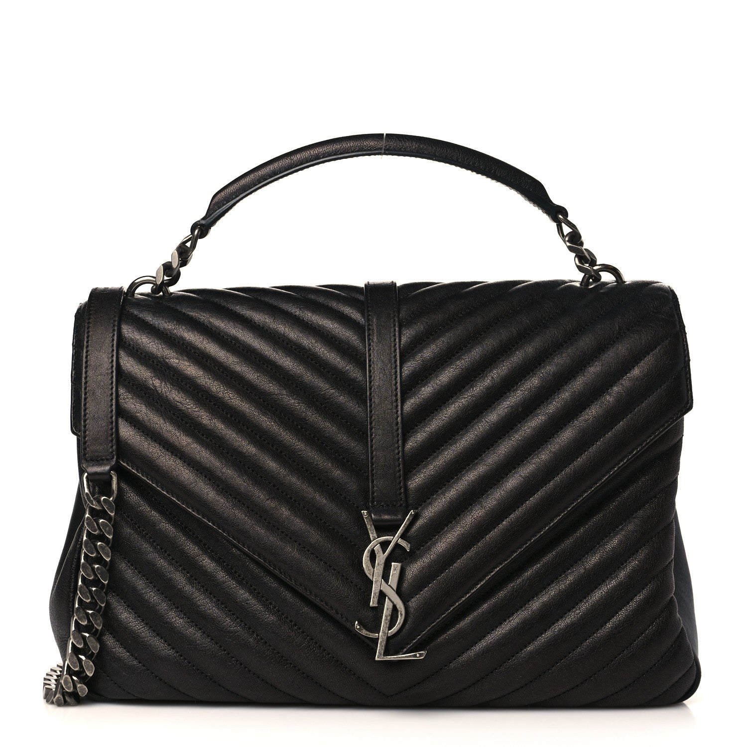 Saint Laurent Sheepskin Matelasse Chevron Monogram Large College Satchel Black 1 of 9
