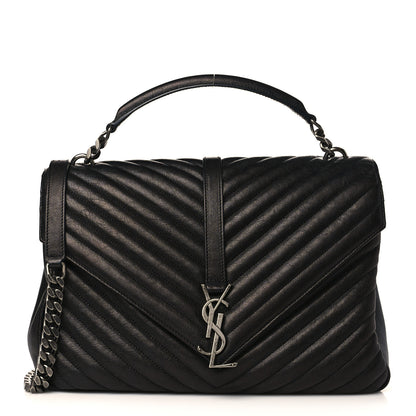 Saint Laurent Sheepskin Matelasse Chevron Monogram Large College Satchel Black 1 of 9
