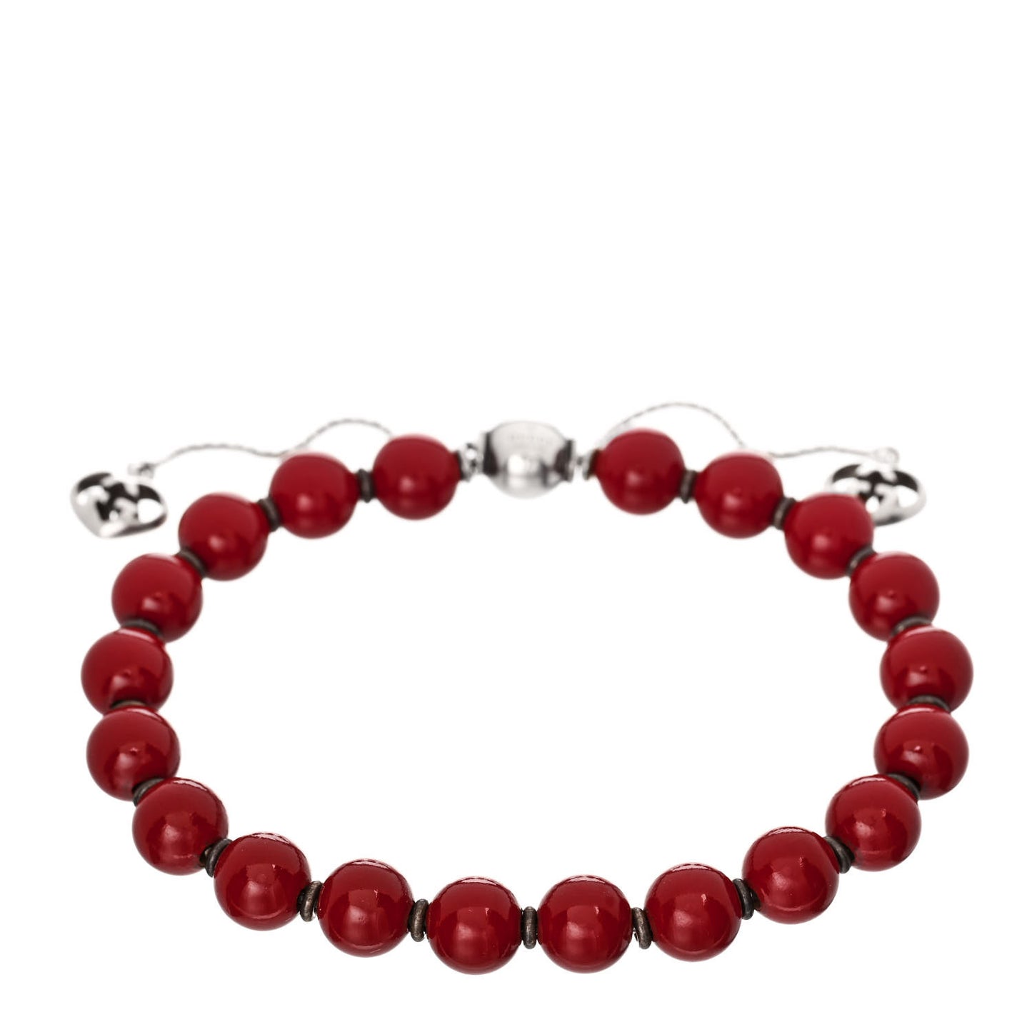 Sterling Silver Wood San Valentino Bead Adjustable Bracelet Red