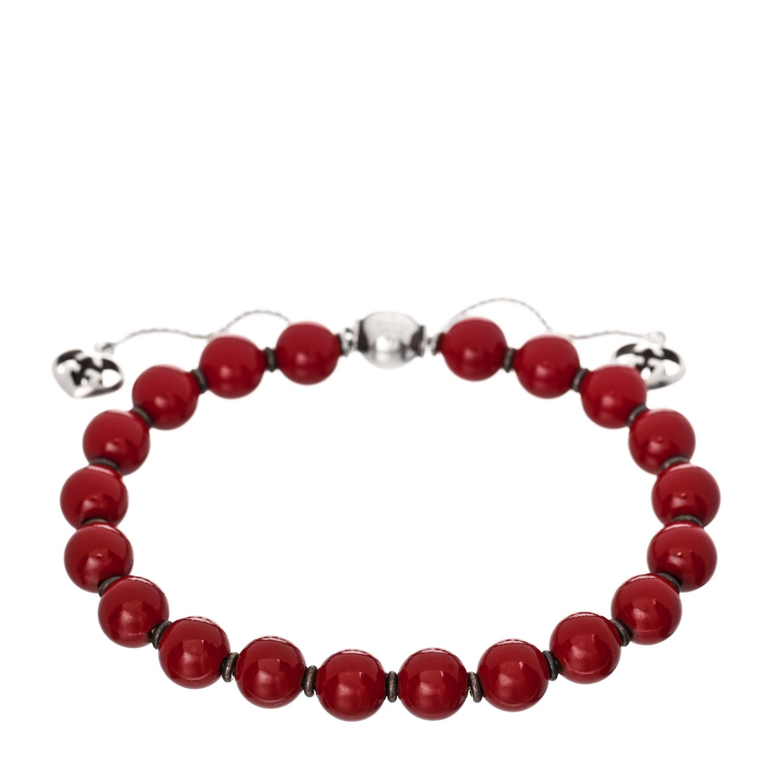 Gucci Sterling Silver Wood San Valentino Bead Adjustable Bracelet Red 1 of 4