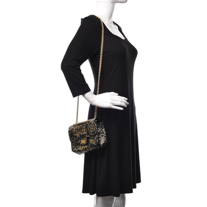 Chanel Calfskin Crocodile Embossed Graffiti 2.55 Mini Cocodile Reissue Flap Black Gold 3 of 11
