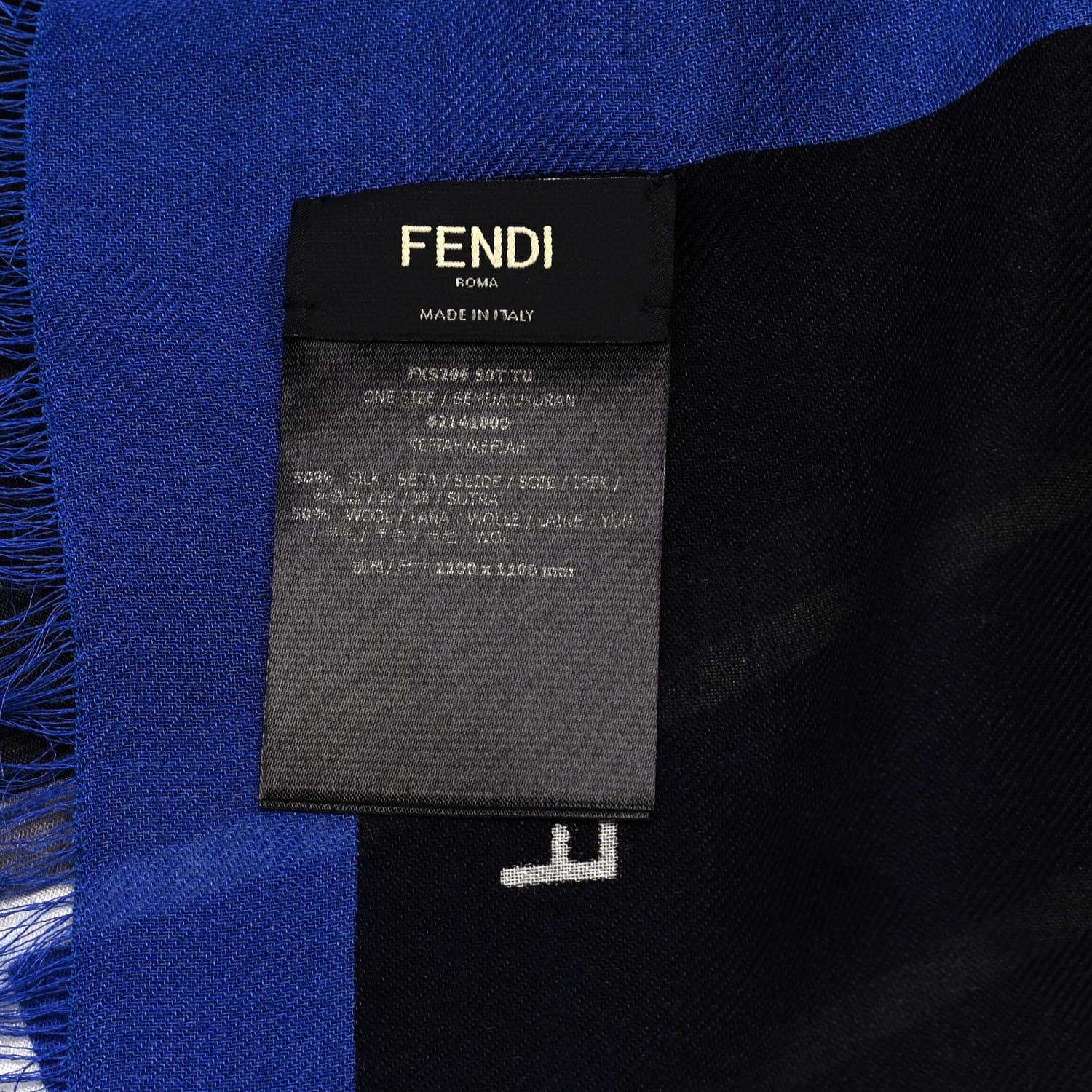 Fendi Silk Wool Fringe Monster Scarf Blue 5 of 5