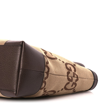 Gucci Monogram Jumbo GG Textured Dollar Calfskin Web Medium Ophidia Shopping Tote Camel Ebony 10 of 11