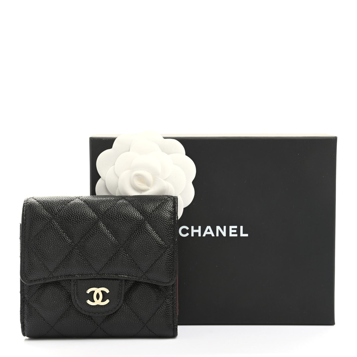 Caviar Quilted Small Flap Wallet Black