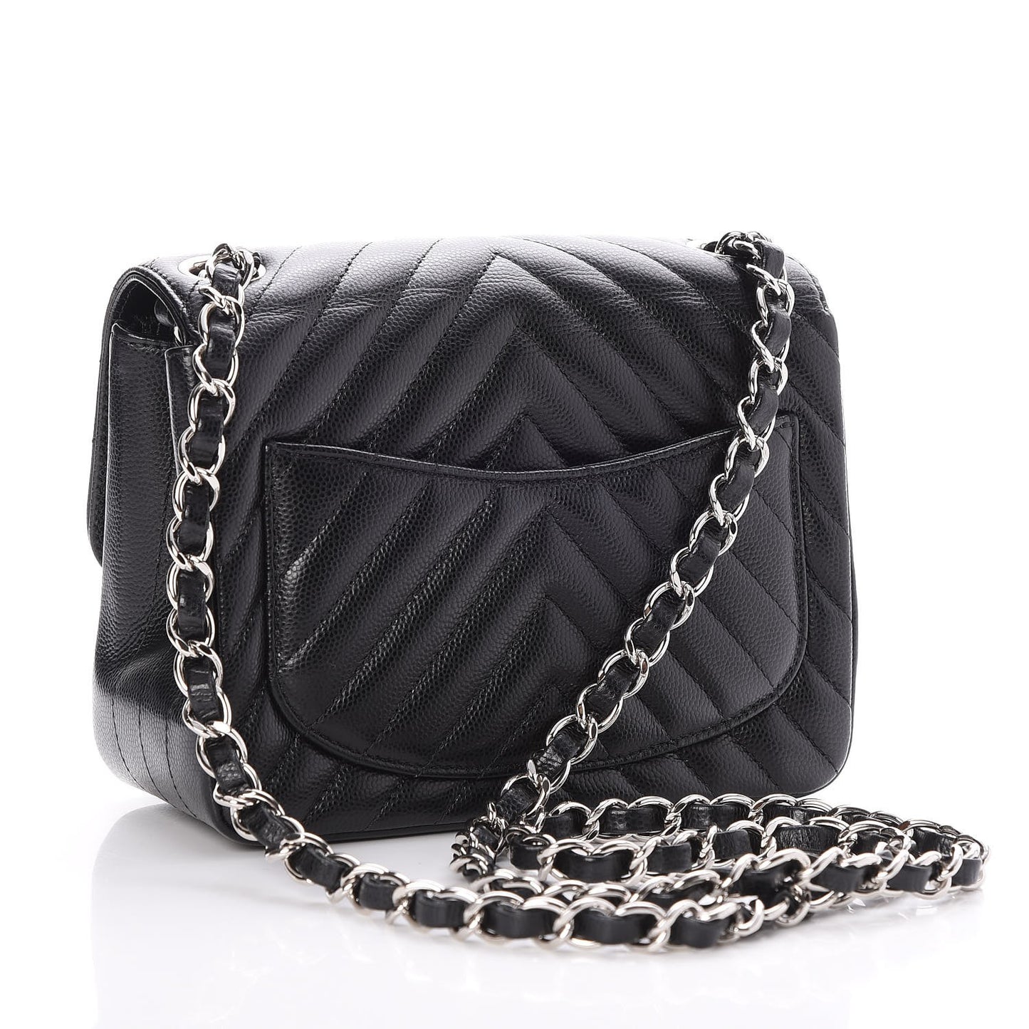 Caviar Chevron Quilted Mini Square Flap Black