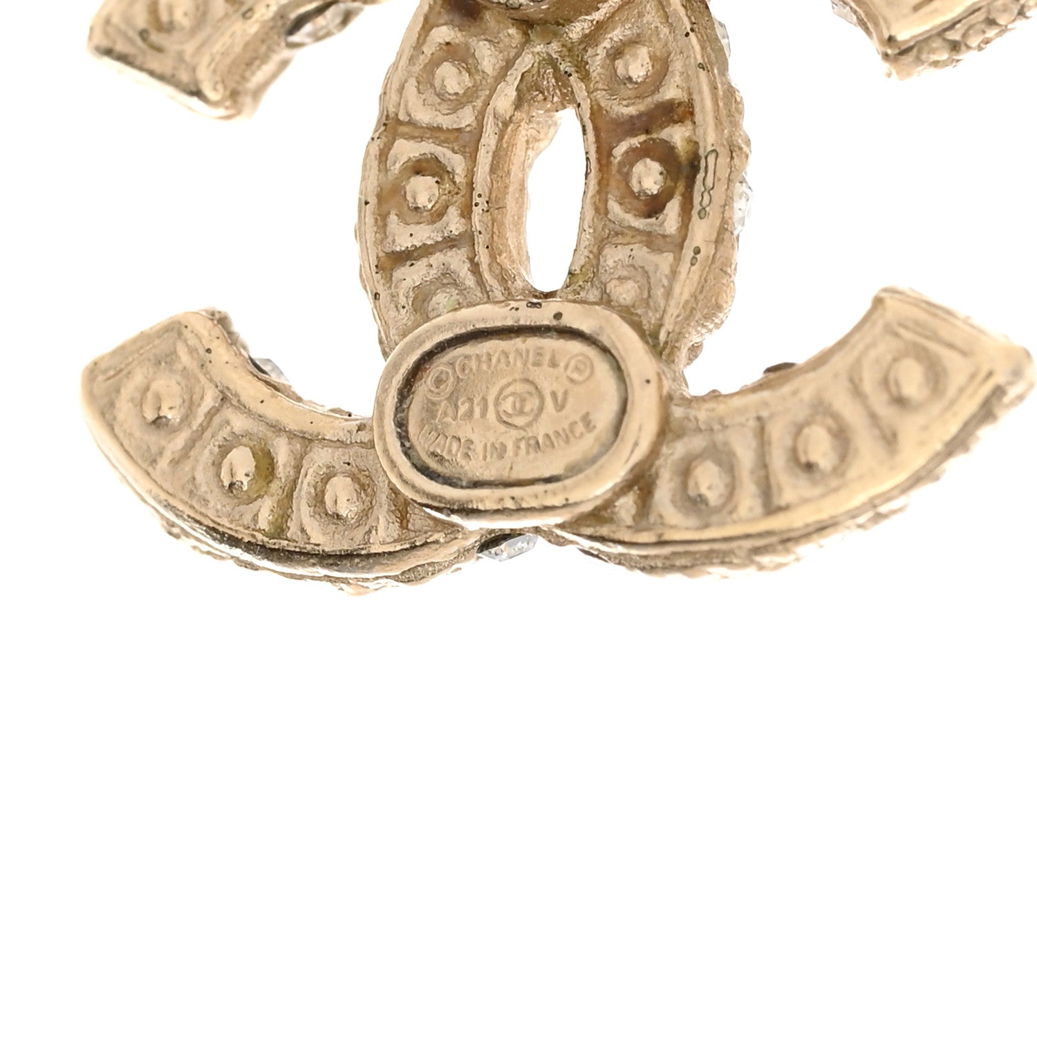 Chanel Pearl Crystal CC Earrings Light Gold 4 of 4