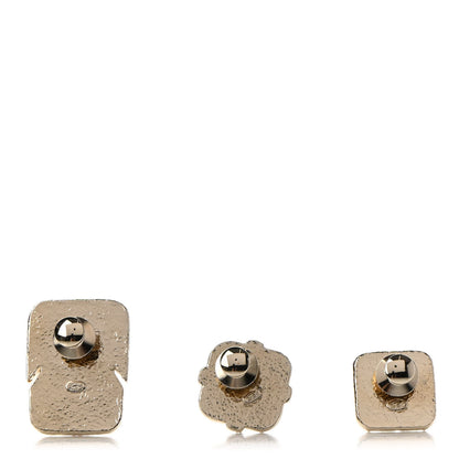 Chanel Resin Crystal Quilted CC Brooch Set Gold Black 3 of 6
