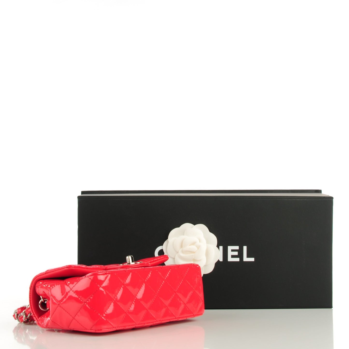 Patent Calfskin Quilted Mini Rectangular Flap Red