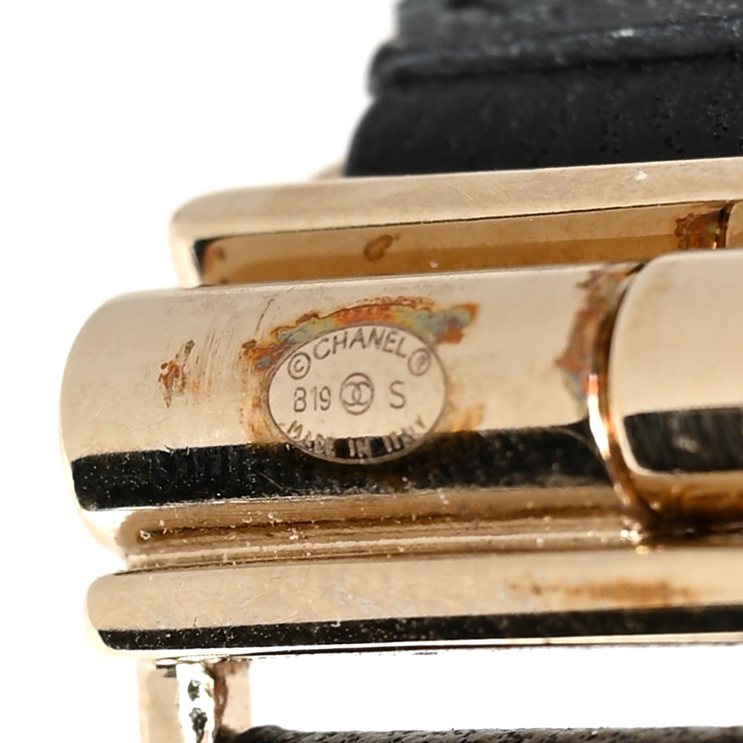 Crystal Lambskin Cha-Nel Logo Cuff Set M Gold Black