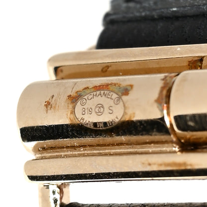 Chanel Crystal Lambskin Cha-Nel Logo Cuff Set M Gold Black 3 of 4