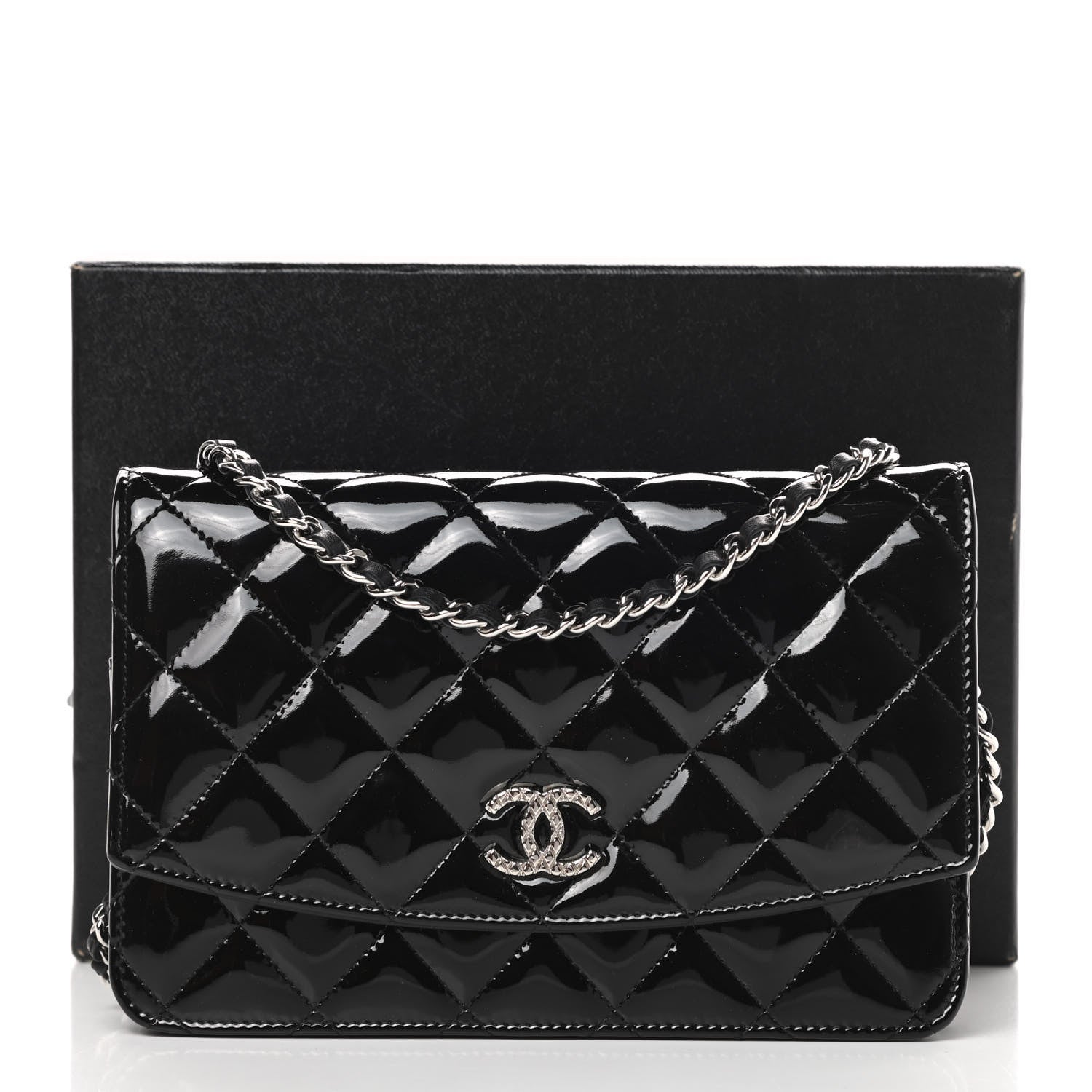 Chanel Patent Quilted Brilliant Wallet On Chain WOC Black 14 of 14