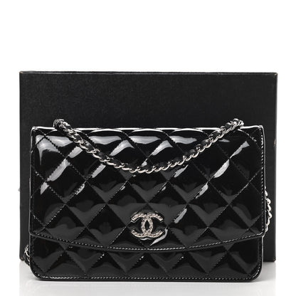 Chanel Patent Quilted Brilliant Wallet On Chain WOC Black 14 of 14