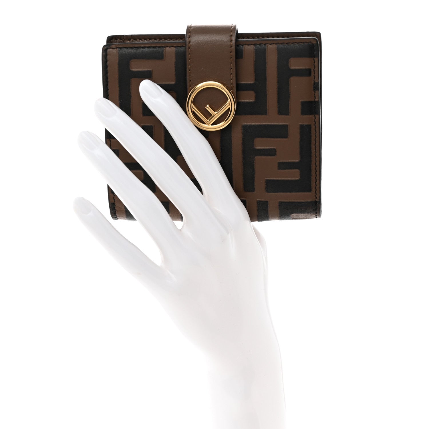 Fendi Vitello Soft F is Fendi Bi-Color FF 1974 Embossed Compact Wallet Maya Black 2 of 8