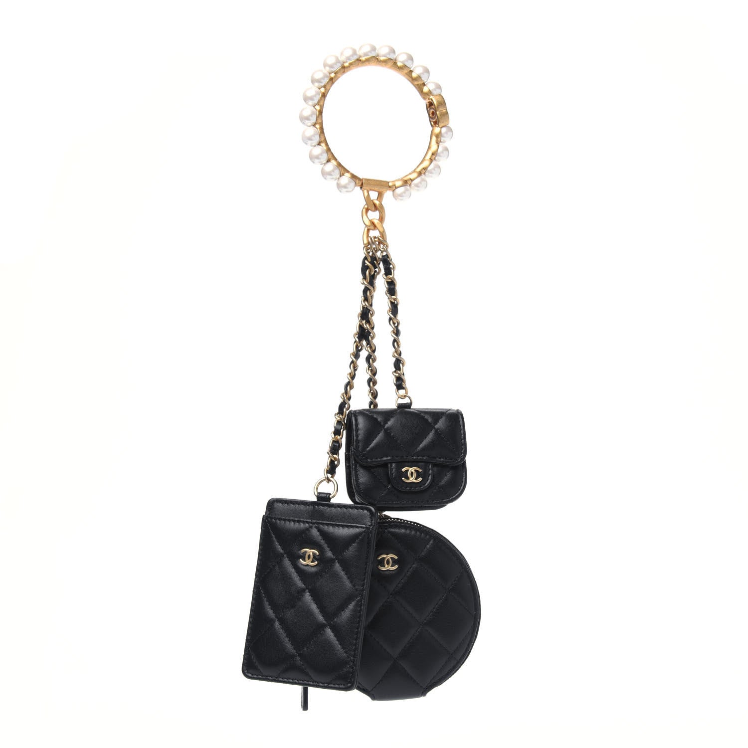 Chanel Pearl Lambskin Pearl Crown CC Wristlet Multi Pouches Black 1 of 16