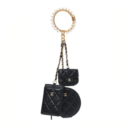 Chanel Pearl Lambskin Pearl Crown CC Wristlet Multi Pouches Black 1 of 16