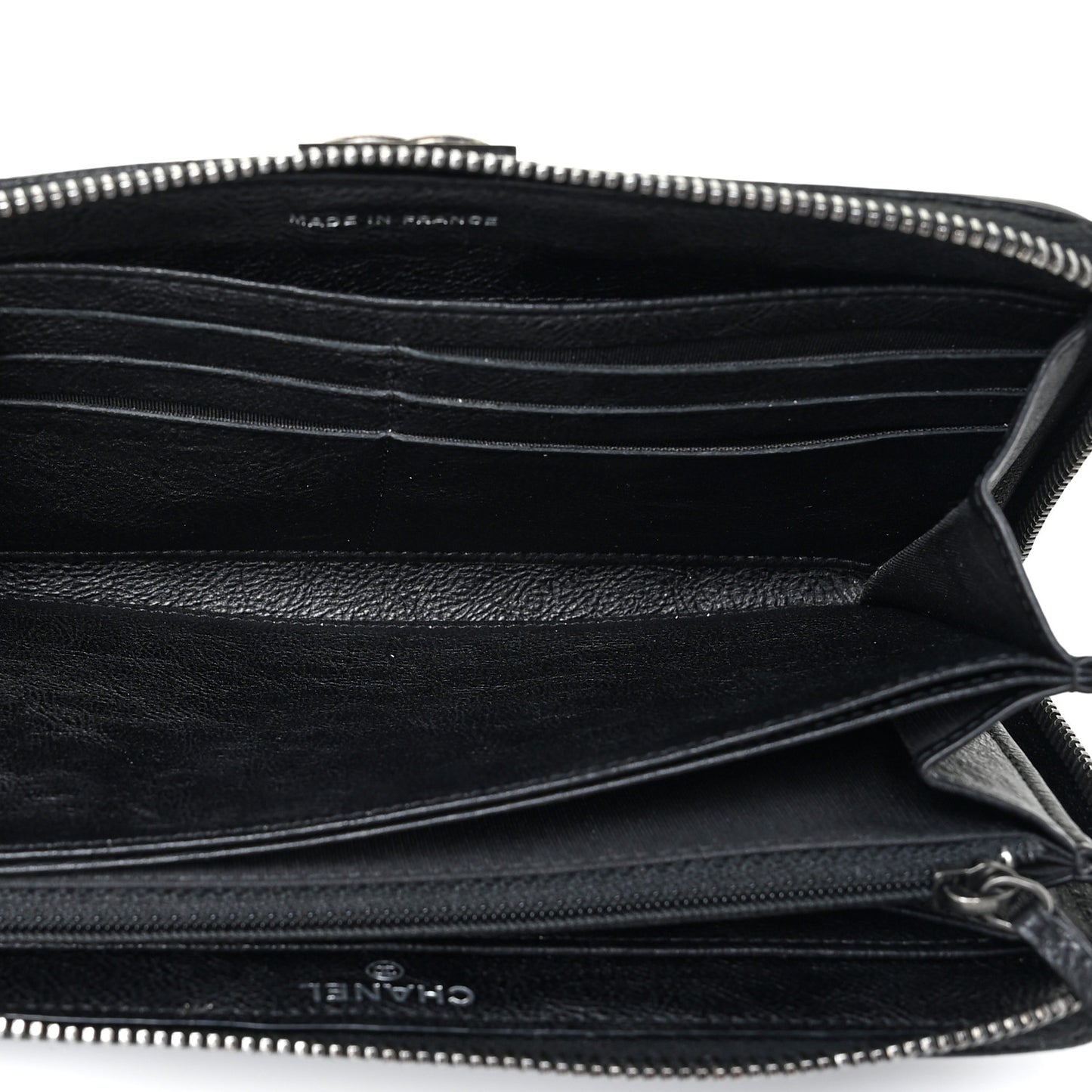 Calfskin Quilted Boy Chain Large Gusset Zip Around Wallet Black