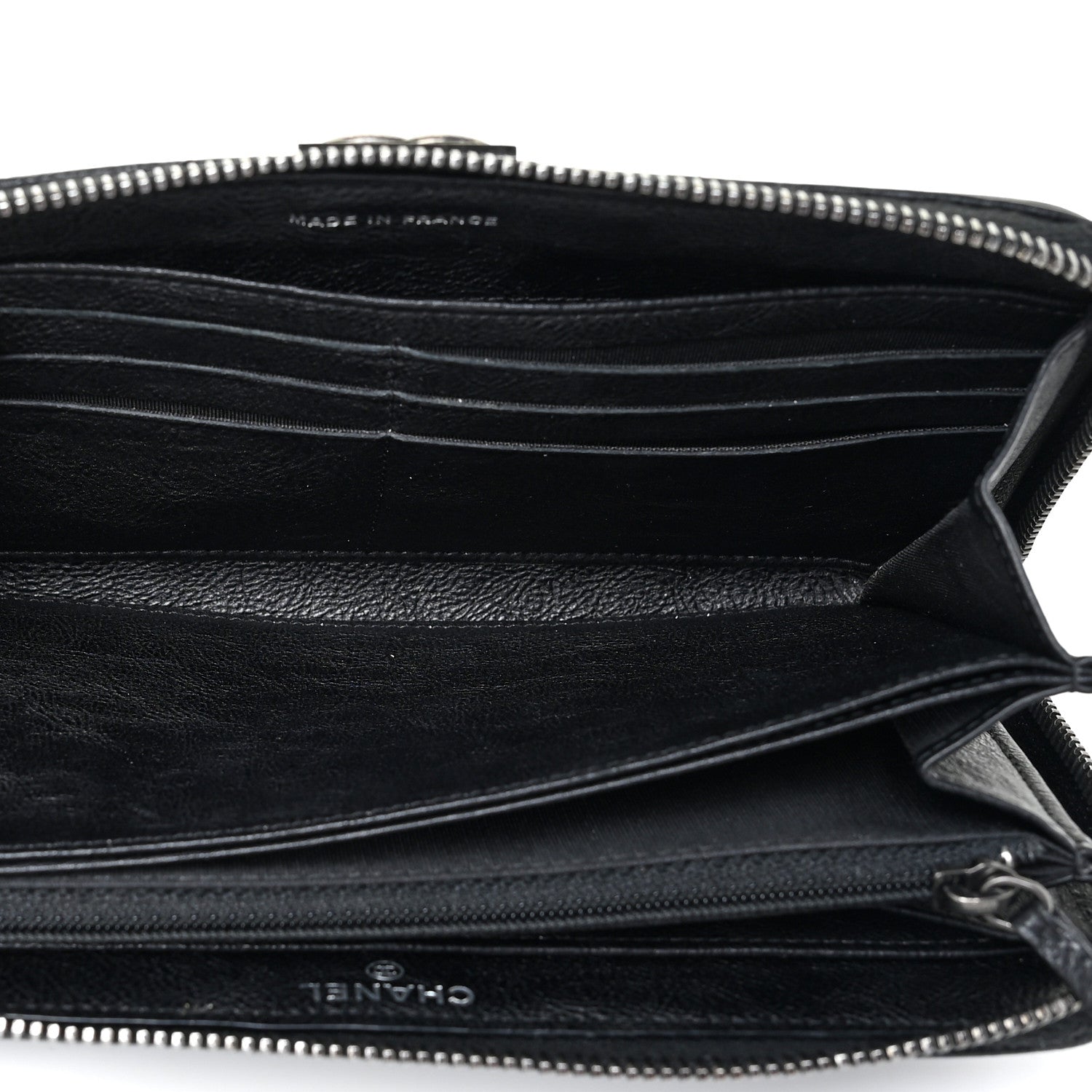 Chanel Calfskin Quilted Boy Chain Large Gusset Zip Around Wallet Black 7 of 15