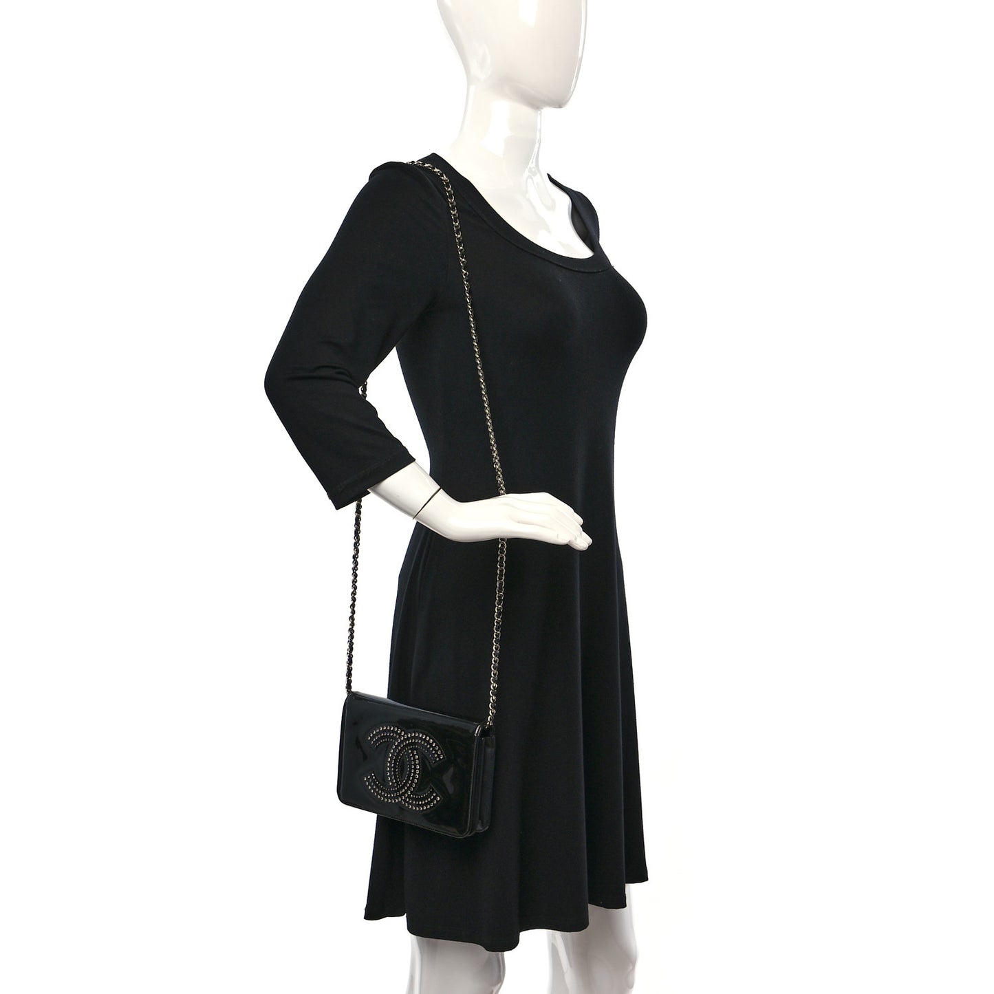 Patent Strass Wallet On Chain WOC Black