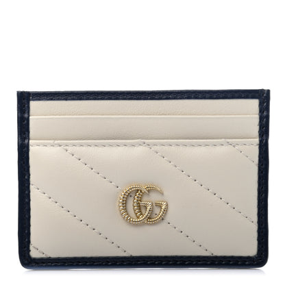 Gucci Vintage Effect Calfskin Matelasse Diagonal Torchon GG Marmont Card Holder White Blue Agata 1 of 6