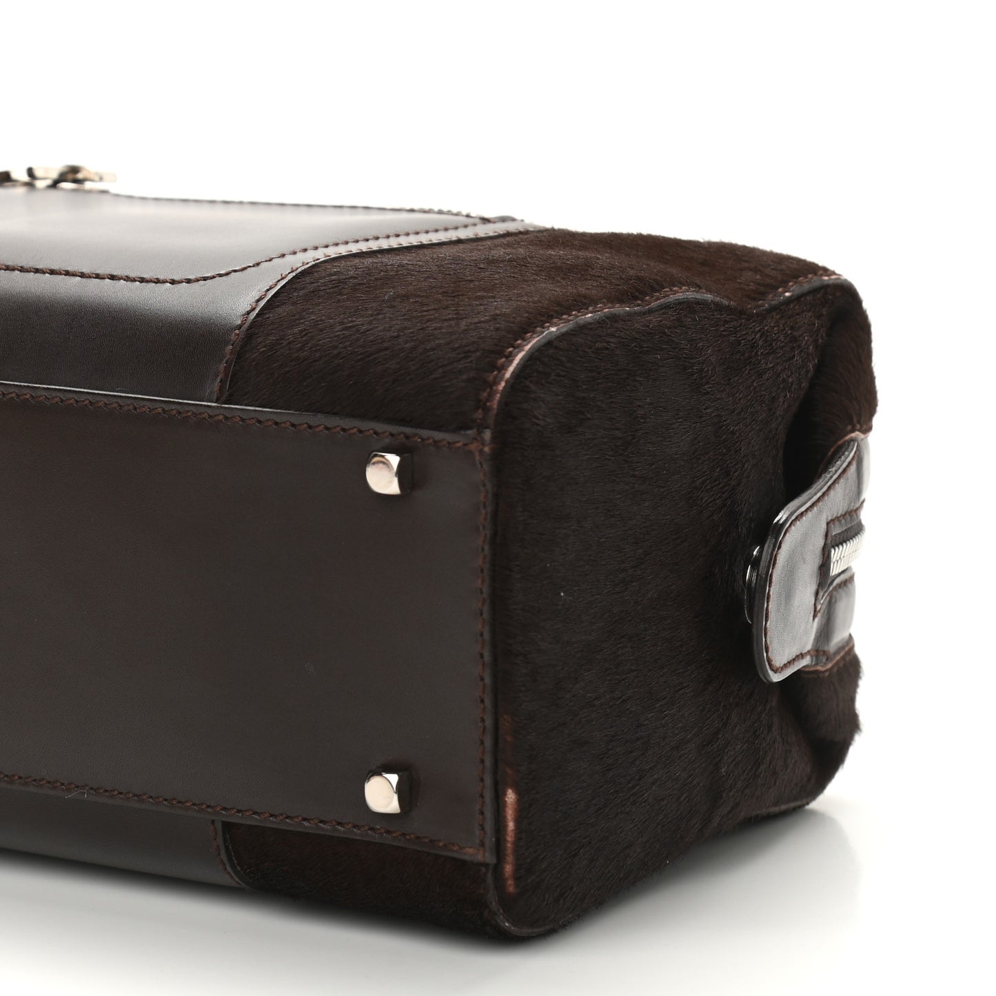 Calfskin Calf Hair Mini Top Handle Bag Brown