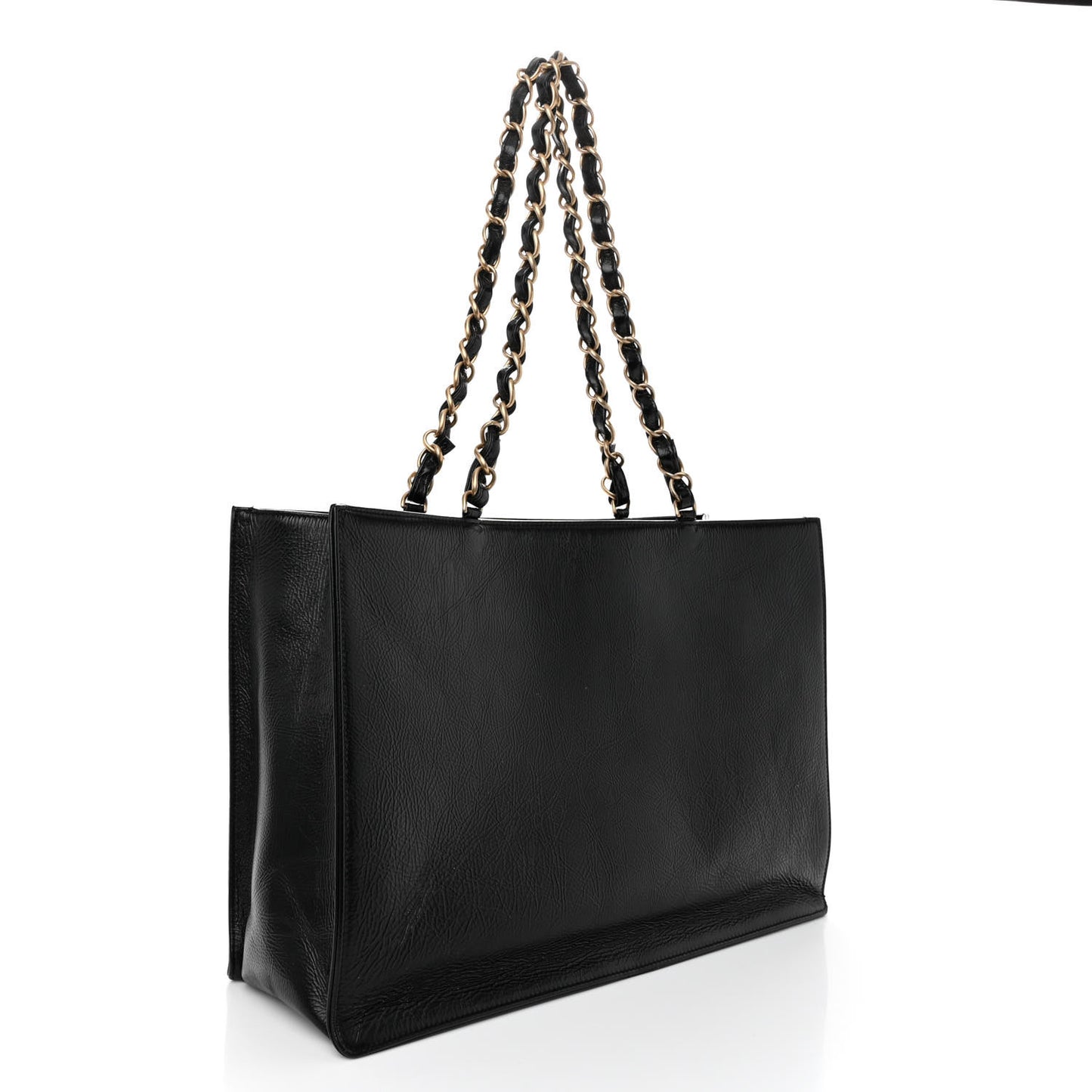Shiny Aged Calfskin Shopping Bag Black