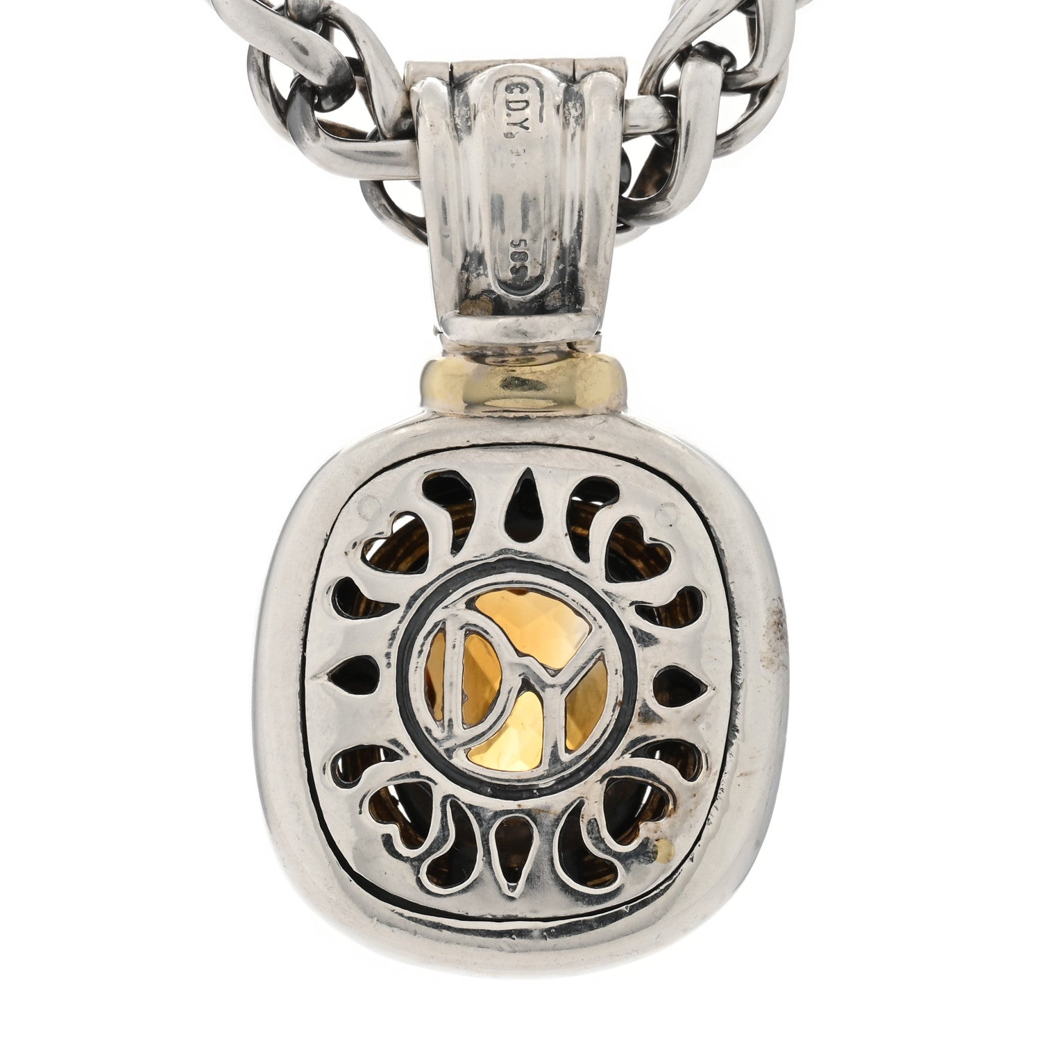 David Yurman Sterling Silver 14K Yellow Gold Citrine Albion Pendant Wheat Chain Necklace 3 of 4