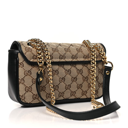 Gucci Monogram Matelasse Diagonal Mini GG Marmont Shoulder Bag Beige Black 3 of 10