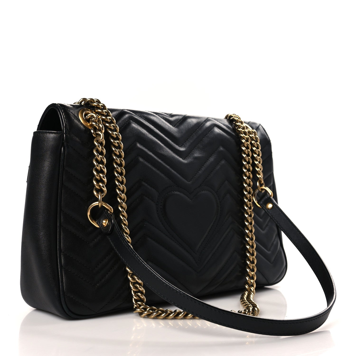 Gucci Calfskin Matelasse Medium GG Marmont Shoulder Bag Black 3 of 9