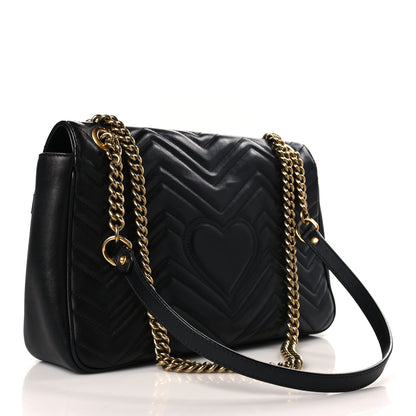 Gucci Calfskin Matelasse Medium GG Marmont Shoulder Bag Black 3 of 9