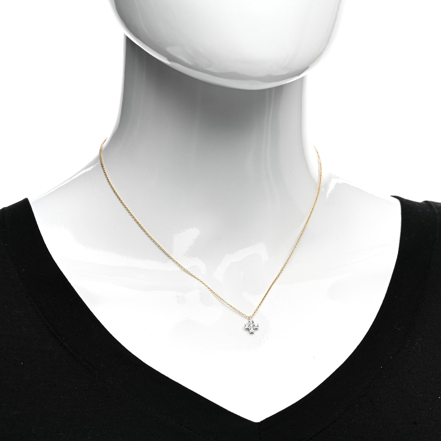 18K Yellow Gold Platinum Diamond Cruciform Cross Pendant Necklace