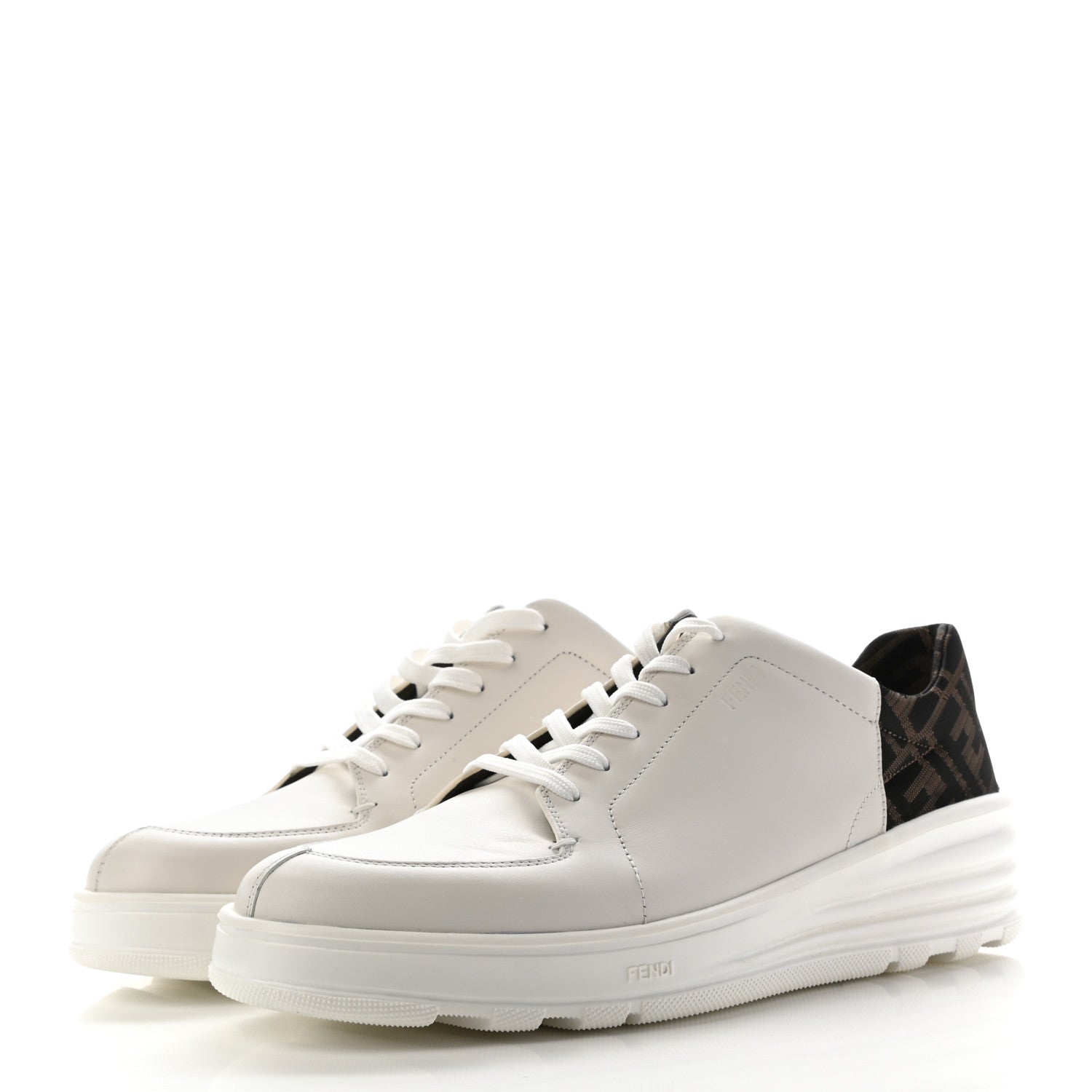 Fendi Calfskin Fabric Jacquard FF Mens Low Top Sneakers 11 White Tobacco 3 of 8