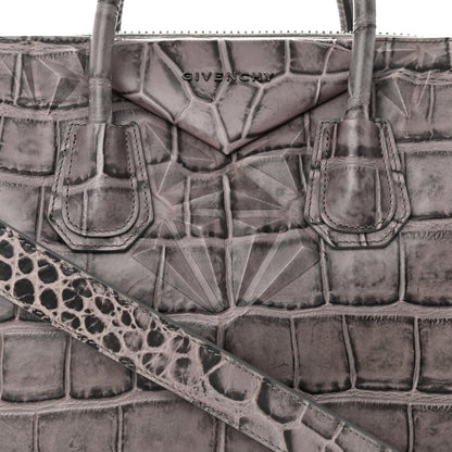 Givenchy Calfskin Crocodile Embossed 3D Stud Medium Antigona Storm Grey 8 of 10