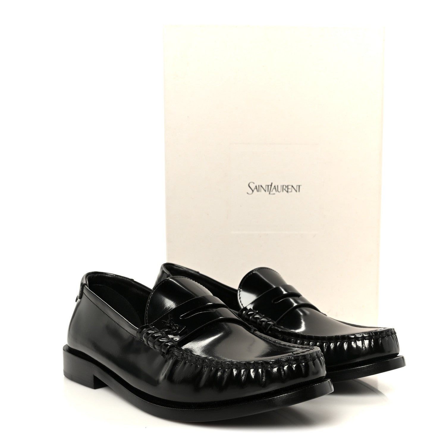 Saint Laurent Glazed Calfskin Le Loafer 15 Penny Slippers 39.5 Black 10 of 10