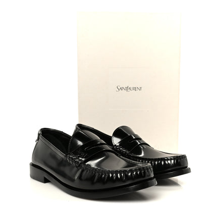 Saint Laurent Glazed Calfskin Le Loafer 15 Penny Slippers 39.5 Black 10 of 10