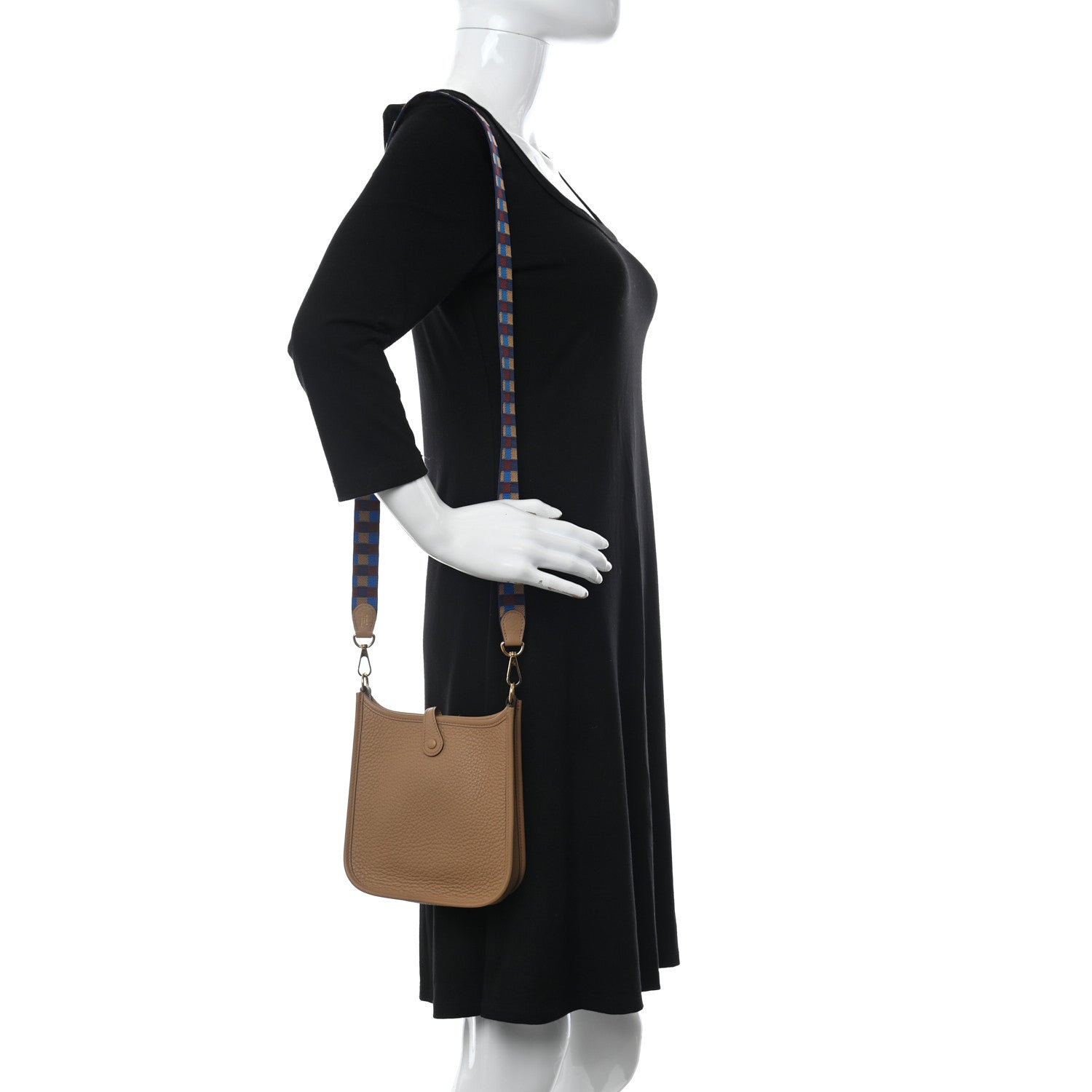 Hermes Taurillon Clemence Maxi Quadrille Evelyne TPM Chai Bleu Bill Biscuit 2 of 10