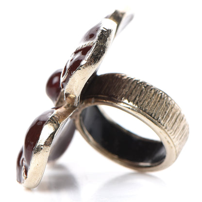 Chanel Enamel CC Flower Ring 6 Burgundy Gold 3 of 6
