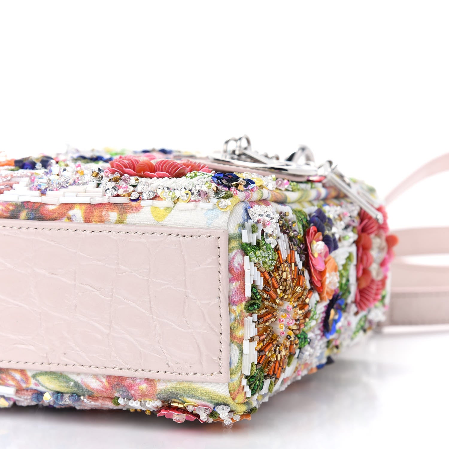 Christian Dior Calfskin Crocodile Embossed Beaded Floral