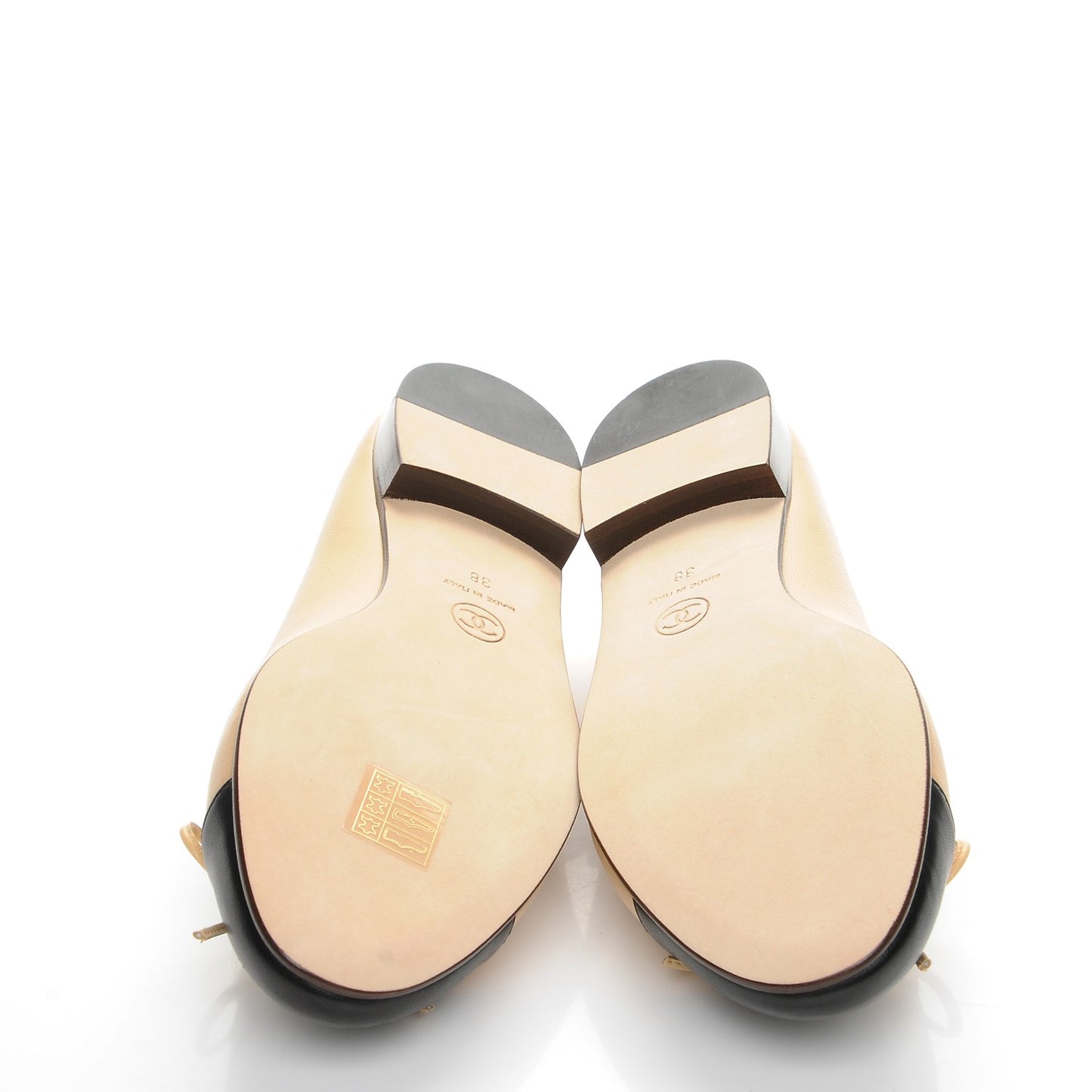 Lambskin Cap Toe Ballerina Flats 38 Beige Black